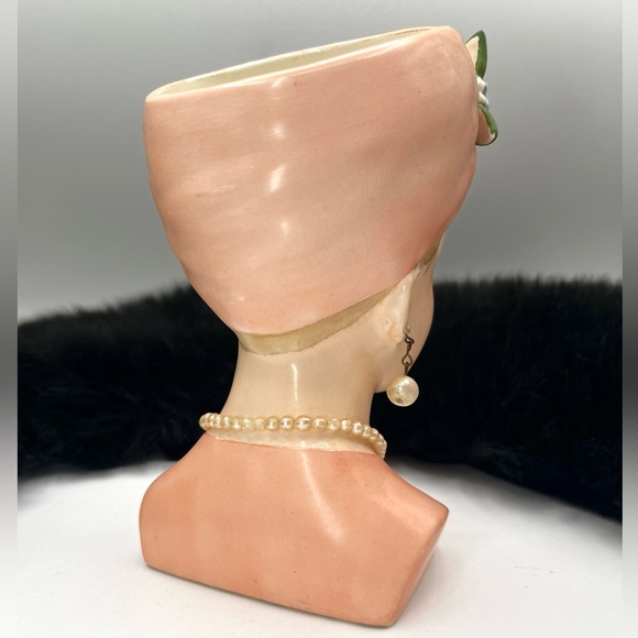 Vtg 1960 Napco Lady 6" Head Vase C4899B Pink Turbon Blonde Grace Kelly Image - Picture 5 of 13